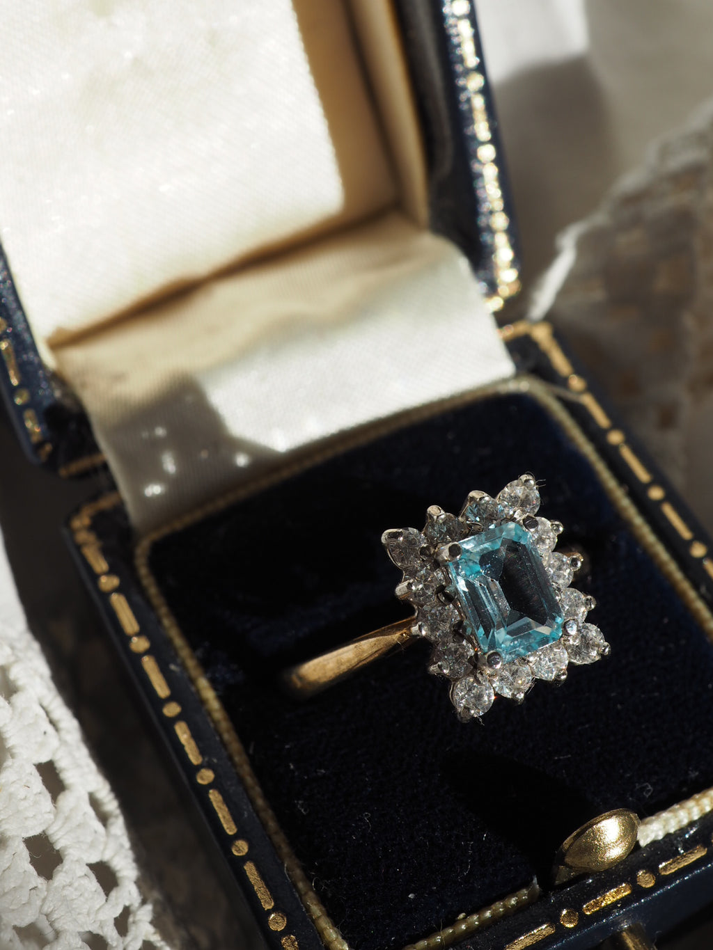 9ct Gold Plated Aquamarine & Quartz Ring
