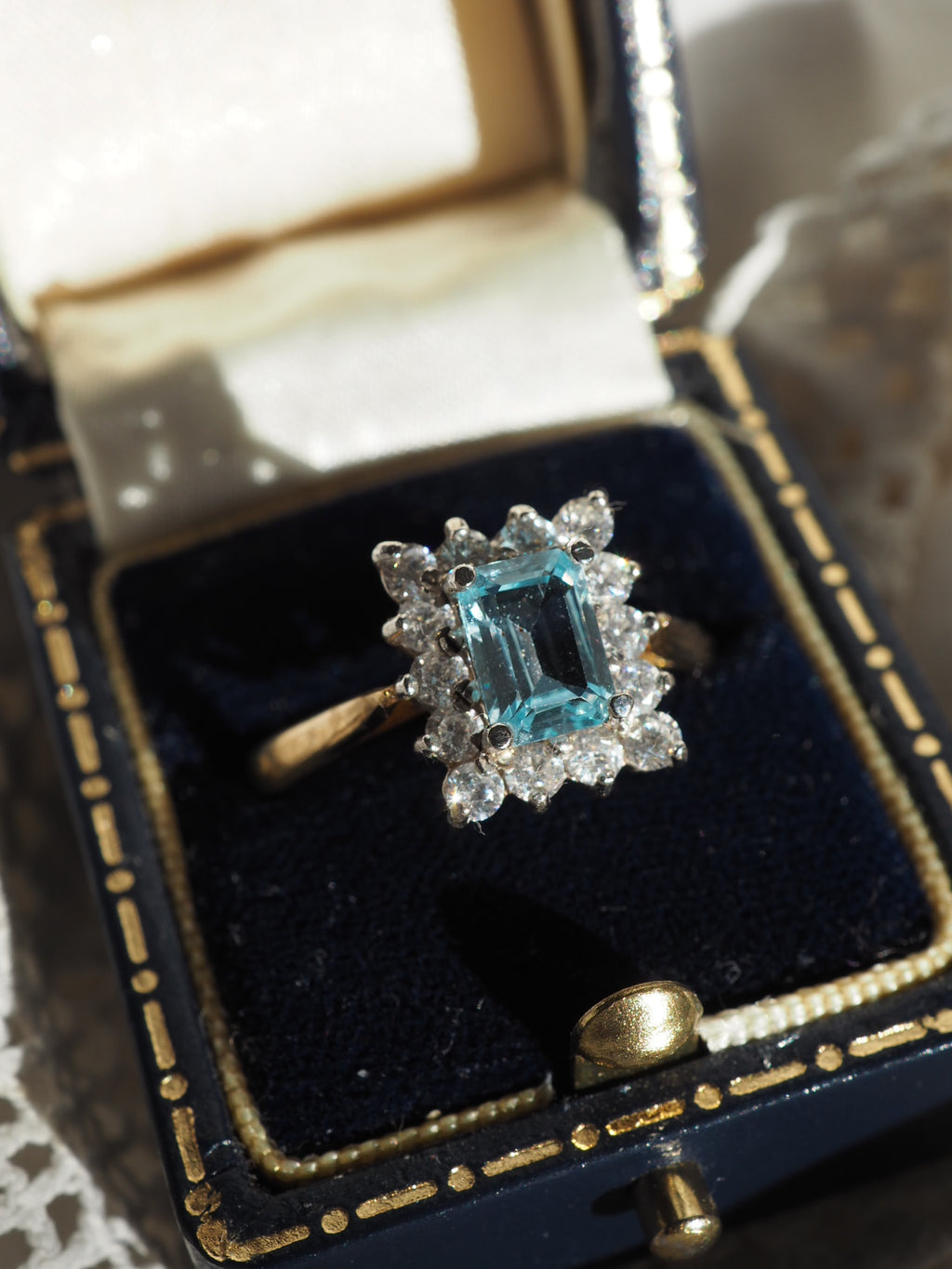 9ct Gold Plated Aquamarine & Quartz Ring