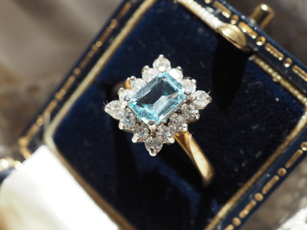 9ct Gold Plated Aquamarine & Quartz Ring