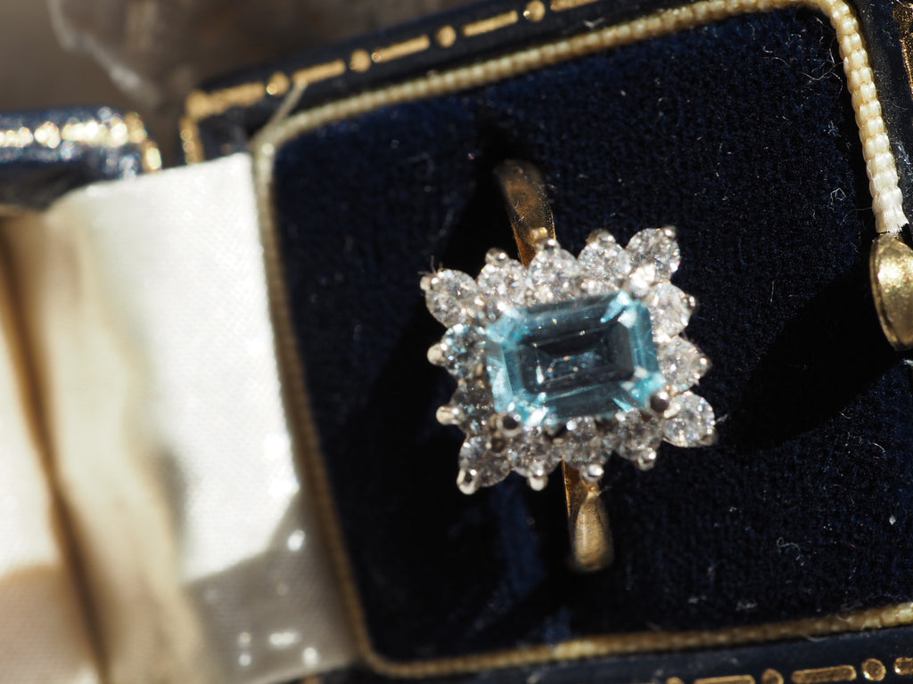 9ct Gold Plated Aquamarine & Quartz Ring