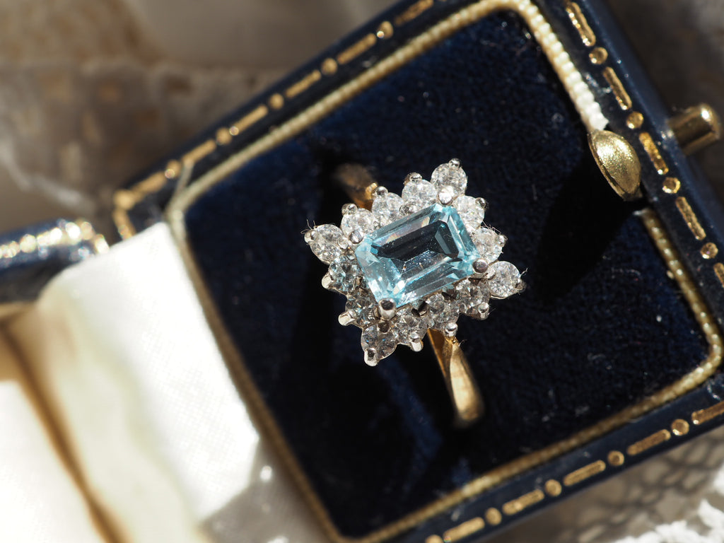 9ct Gold Plated Aquamarine & Quartz Ring