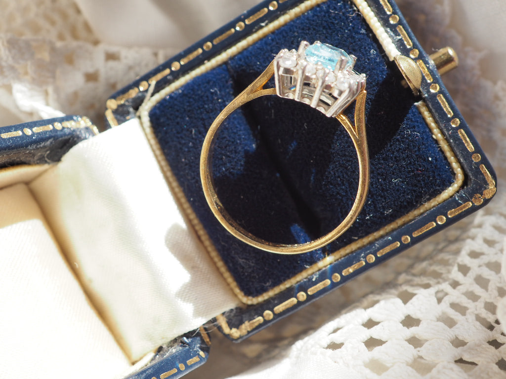 9ct Gold Plated Aquamarine & Quartz Ring